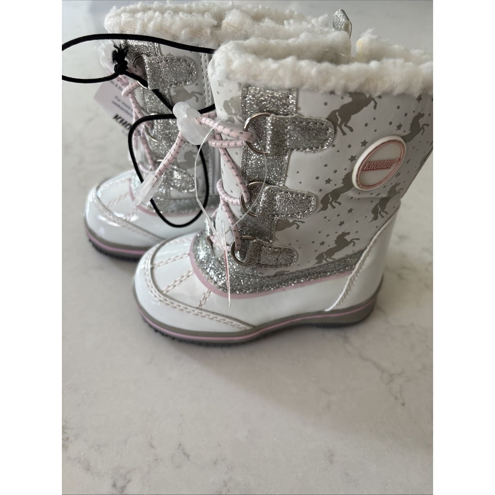 Khombu Girls Water Resistant Pink White Faux Fur Toggle Snow Boots 6M Bamba Zip